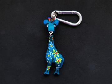 Schlüsselanhänger Kautschuk Giraffe blau Blumen
