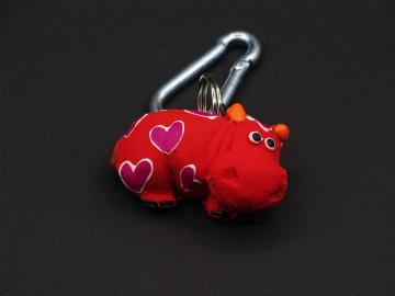 Schlüsselanhänger Kautschuk Hippo rot Herzen
