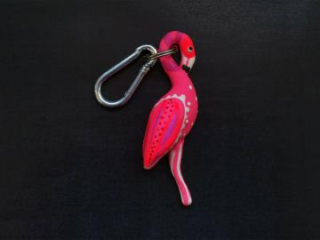 Schlüsselanhänger Kautschuk Flamingo pink weiss Punkte