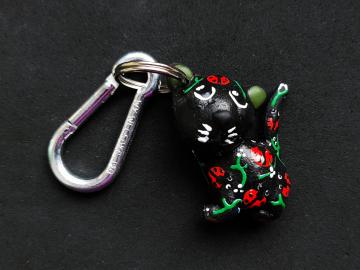 Schlüsselanhänger Kautschuk Katze s schwarz Marienkäfer