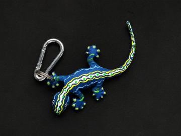 Schlüsselanhänger Kautschuk Gecko blau bunt gemustert