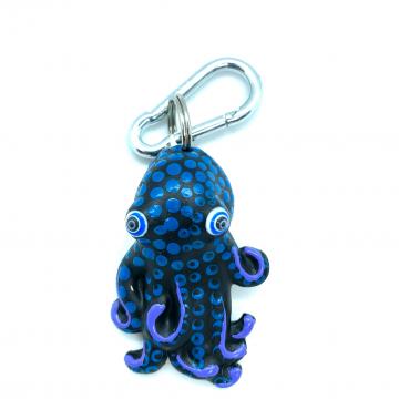 Schlüsselanhänger Kautschuk Octopus schwarz blaue Punkte