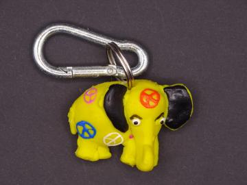 Schlüsselanhänger Kautschuk Elefanten s gelb Peace and love  