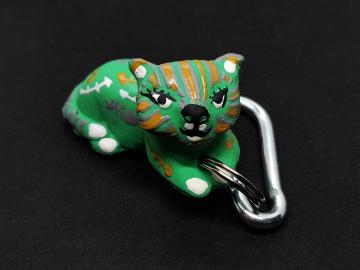 Schlüsselanhänger Kautschuk Katzen grün Blumen