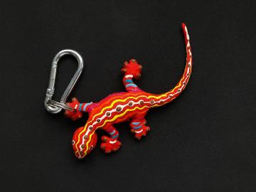 Schlüsselanhänger Kautschuk Gecko rot gemustert