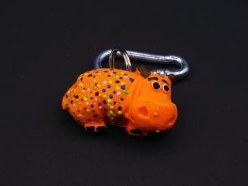 Schlüsselanhänger Kautschuk Hippo orange bunt gepunktet